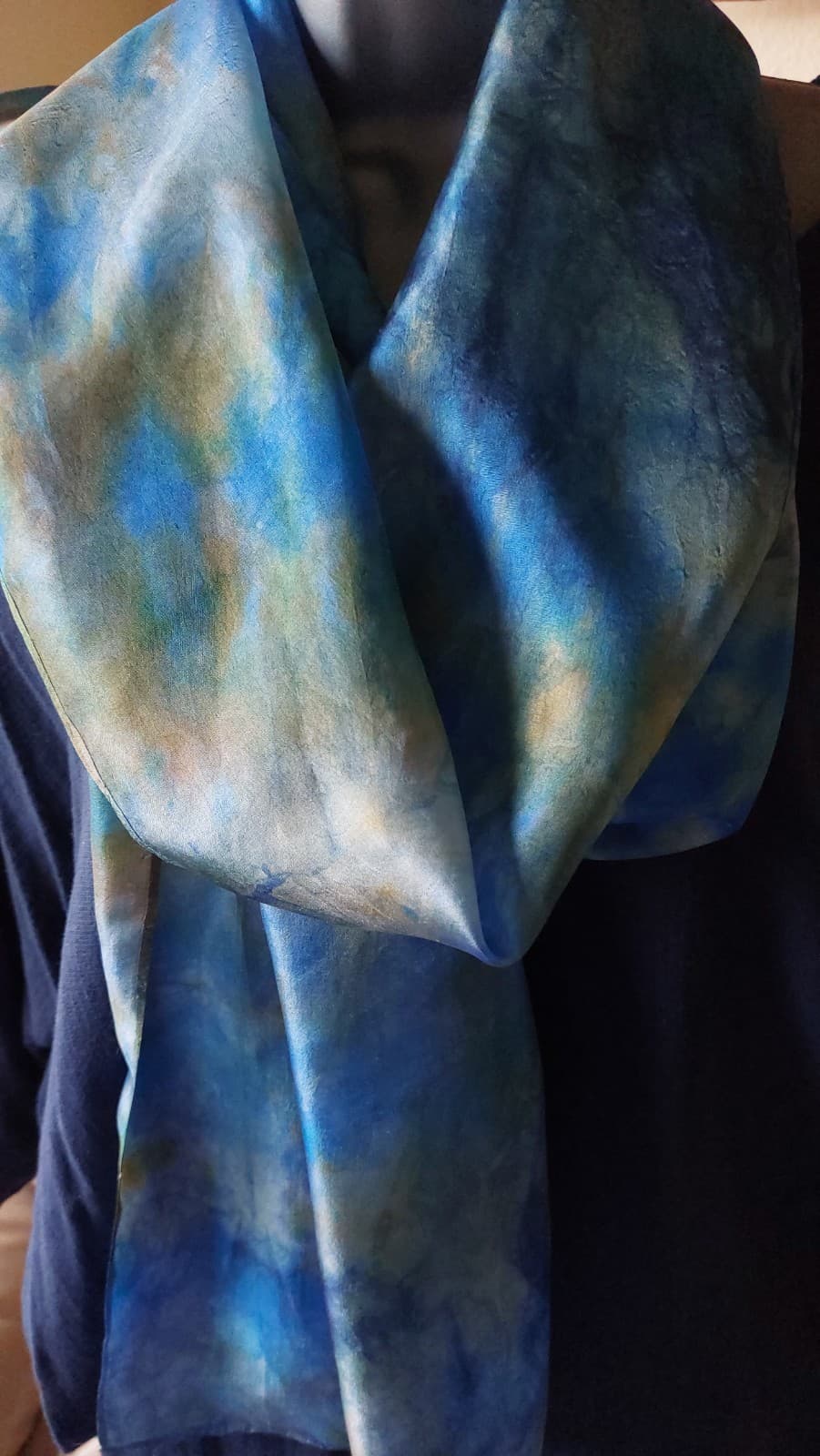 Glow Blue hand-painted silk scarf by Faye Waddington — view 1